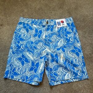 Blue Floral High Waist Women's Shorts